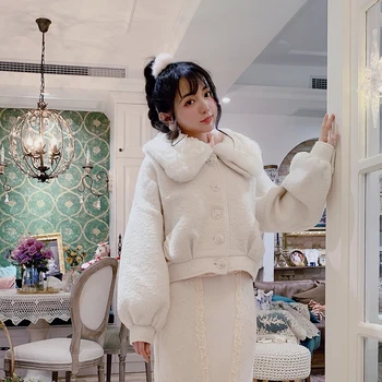 Hercegnő édes lolita kabát Bobon21 Japán édes baba Gallér cserélhető nyakörv, csipke gyapjú hurok rövid kabát női C1720