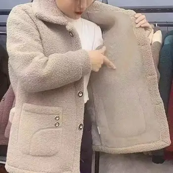 Kényelmes Női Kabát, Elegáns Zakó, Elegáns Női Hajtóka Hosszú Ujjú Utánzat Bárány Gyapjú Kabát Megvastagodott az Ősz/tél